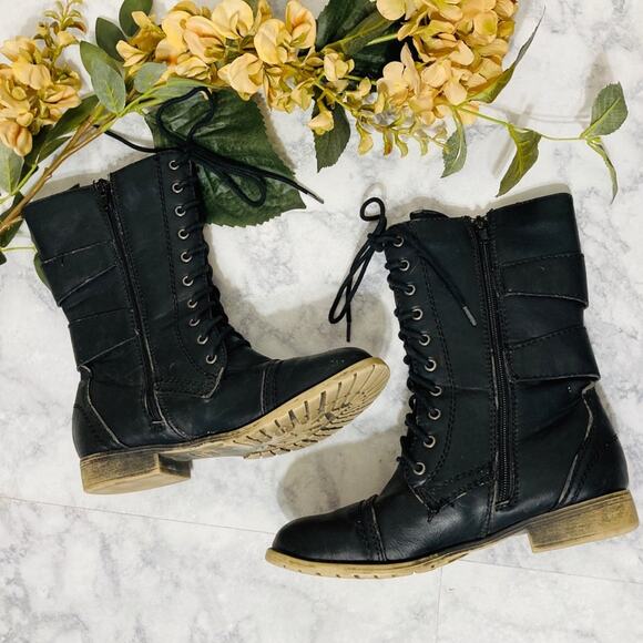 Madden Black Combat Moto Booties with double buckle and laces size 7 - Picture 2 of 11